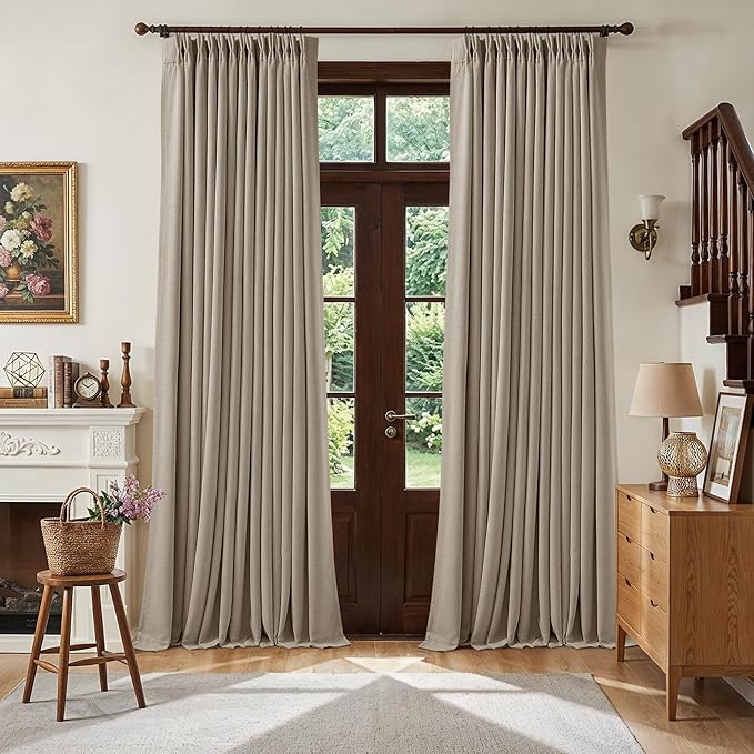 Deep Flax Greige Pleated Blackout Curtains 96 Inches Long 2 Panels | Room by Twodrapes