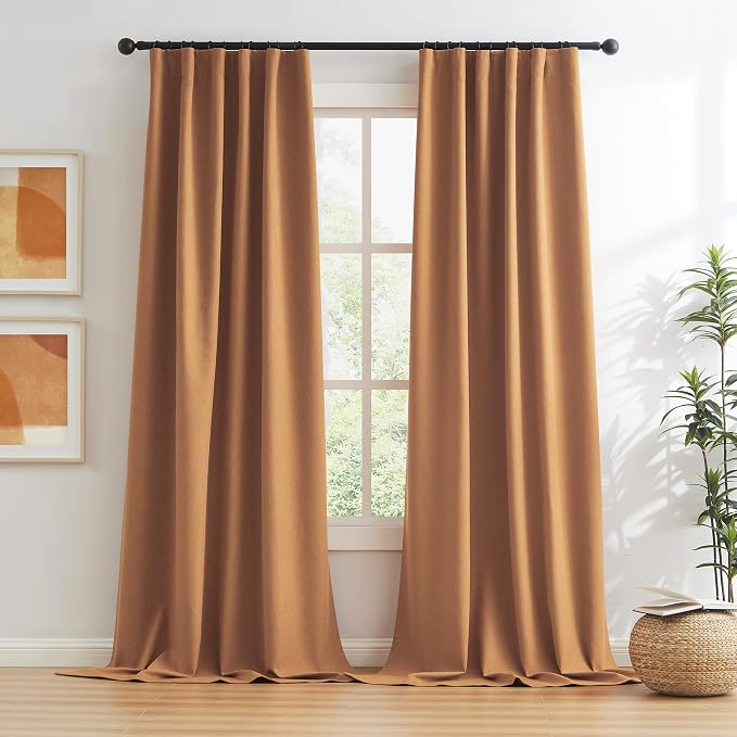 Burnt Orange Blackout Linen Curtains Short 2 Panels Set 45 Inch Length - Image 2