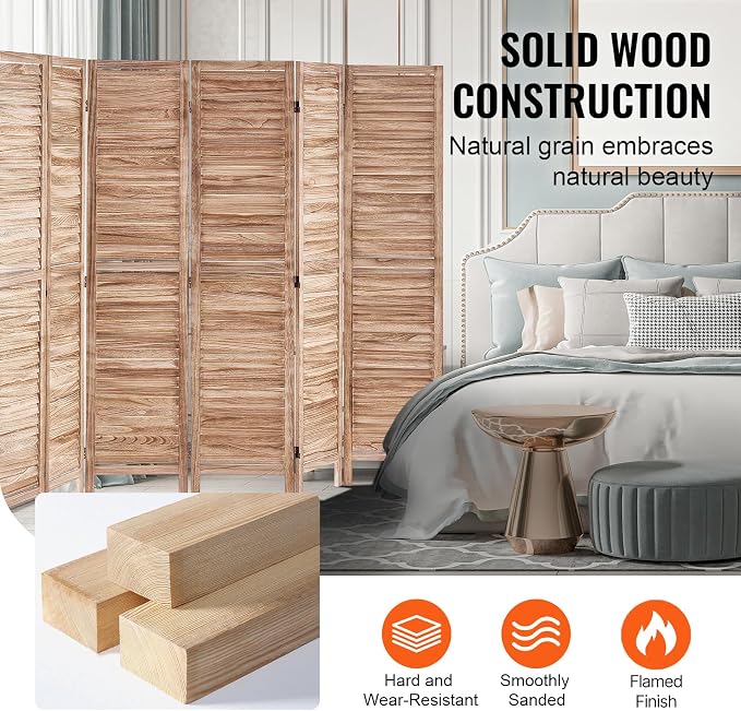 VEVOR Wood Room Divider, 8 Panel Wood Folding Privacy Screen, 66.9 Inches Tall - Image 5