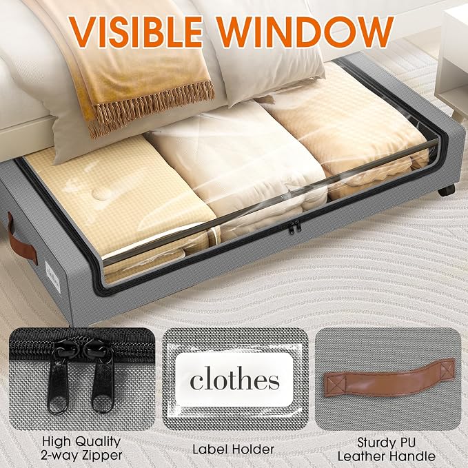 Under Bed Storage with Wheels 1Pack Storage Containers with Clear Window | - Image 3