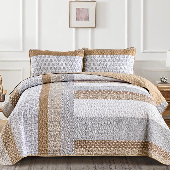 WONGS BEDDING Brown Queen Quilt Bedding Set, Bohemian Stripe Bedspread | - Image 8