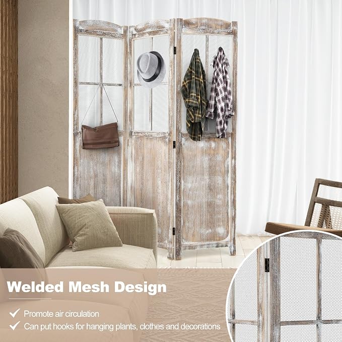 GOFLAME 3-Panel Folding Room Divider, 6FT Paulownia Wood Privacy Screen - Image 5
