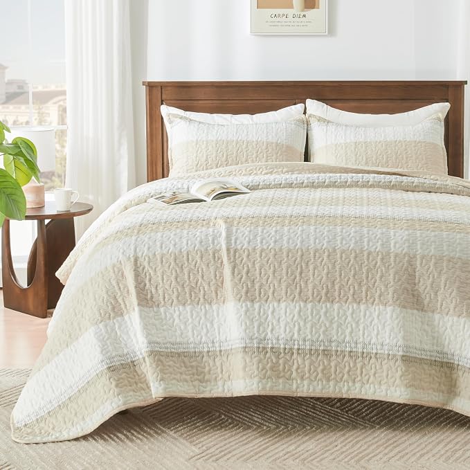California King Quilt Set Beige, 3 Pieces Bedspreads | Ultra Soft Lightweight by Andency