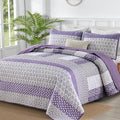 WONGS BEDDING Purple King Quilt Bedding Set, Bohemian Stripe Bedspread | by WONGSBEDDING