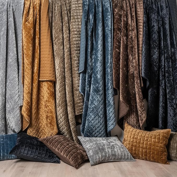 RECYCO Channel Box Stitch Velvet Quilt Set, King Size, Mocha Brown | Ultra Soft - Image 6