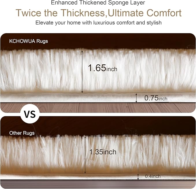 KICHOWUA 4x6 Thick Cream White Fluffy Shag Plush Washable Rug - Image 3