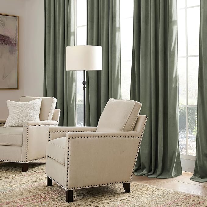 RYB HOME Sage Green Velvet Curtains 96 inch, Room Darkening Green Window - Image 7