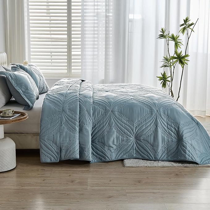 Kingnex Oversized King Bedspreads 128x120 Ultrasonic Quilted Blue | Extra Wide - Image 3