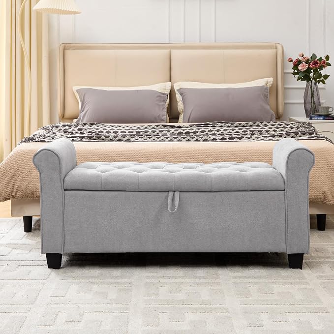 49" End of Bed Storage Bench for Bedroom, Upholstered Storage Ottoman | Easy - Image 9