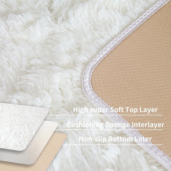 4x6 Cream White Fluffy Shag Rug - Image 4