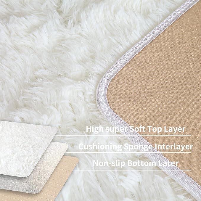 KCHOWUA Cream White Fluffy Area Rug 2x3, living room, kids room, and nursery - Image 4