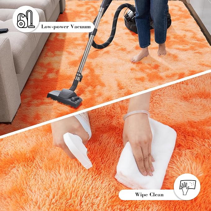 4x6 Mottled Orange Rug for Bedroom, Fluffy Shag Area Rugs Bedside Carpet | - Image 5