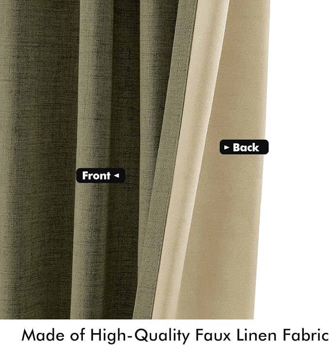 MIULEE 100% Blackout Linen Curtains 42 x 84 Inch Light Olive Green 2 Panels | - Image 6