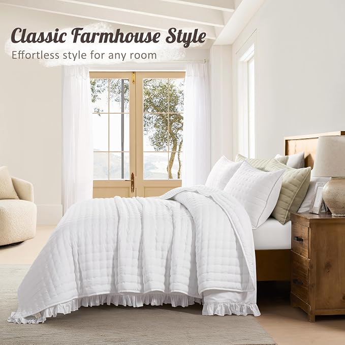 WDCOZY White Cloud Quilt Set Queen Size, Lightweight Soft Cross Stitch Bedspread - Image 6