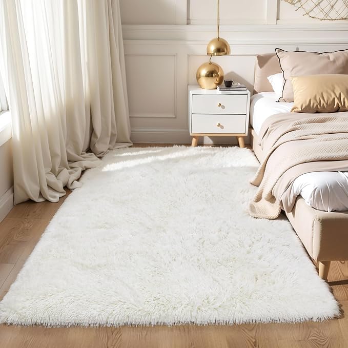 5x7 Cream White Shag Rug for Girls Bedroom, Soft Plush Fluffy Carpet | Ivory - Image 6