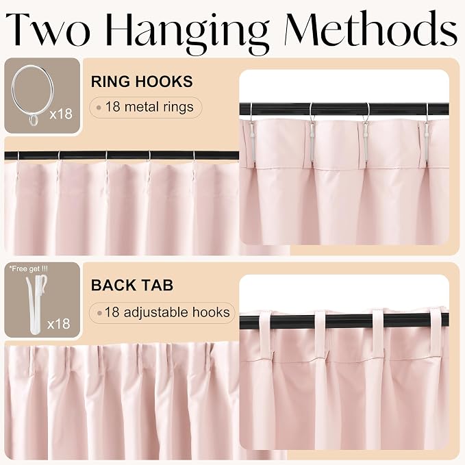 Etherealveil Baby Pink Pinch Pleated Blackout Curtains 2 Panels 60"x84" | Back - Image 7