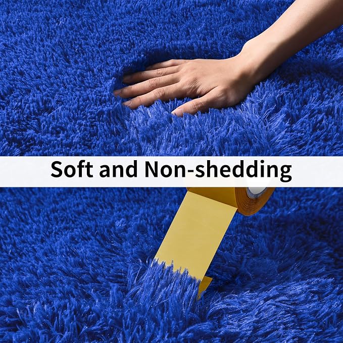 Soft Runner Rugs for Bedroom Hallways, 2x4 Royal Blue Fluffy Shag Throw Area - Image 5