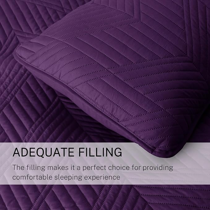 Exclusivo Mezcla Ultrasonic King Quilt Bedding Set, Deep Purple | Lightweight - Image 6