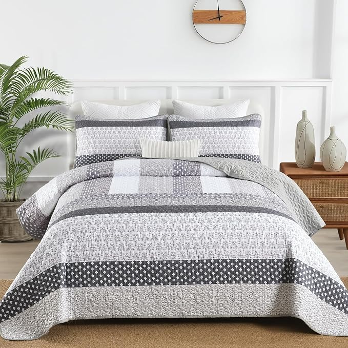 WONGS BEDDING Twin Quilt Bedding Set 2 Piece Grey Bedspread Set, Modern Casual - Image 3