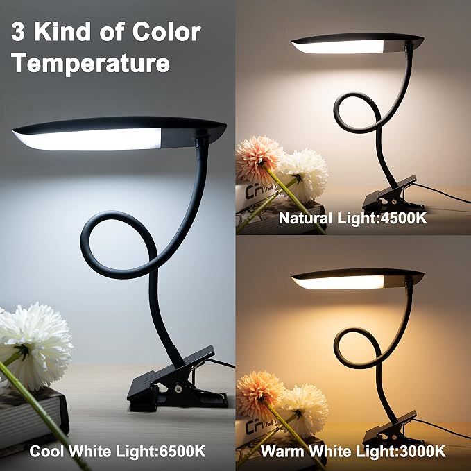 LiFMIRA Clip on Lamp USB Reading Light 3 Color Modes 3000-6000K 8W 40 LED | - Image 3