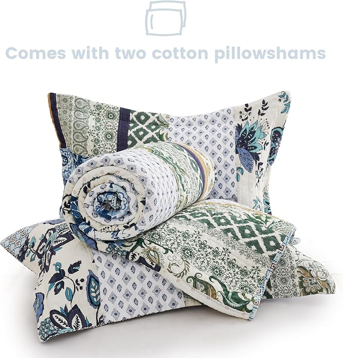 Secgo King Size Comforter Set- 100% Cotton Quilt King Size Set, Sage bedspreads - Image 6