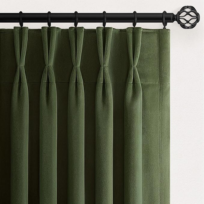 Hunter Green Velvet Pleated Blackout Curtains 108 Inches Long Room Darkening - Image 9