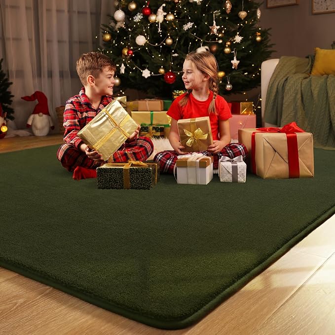 5x5 Square Area Rug for Bedroom Living Room, Olive Green Fluffy Rug | Thickened - Image 6