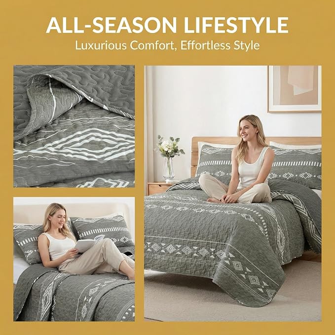 Whale Flotilla Reversible Grey Print Quilt Twin Size - Image 3