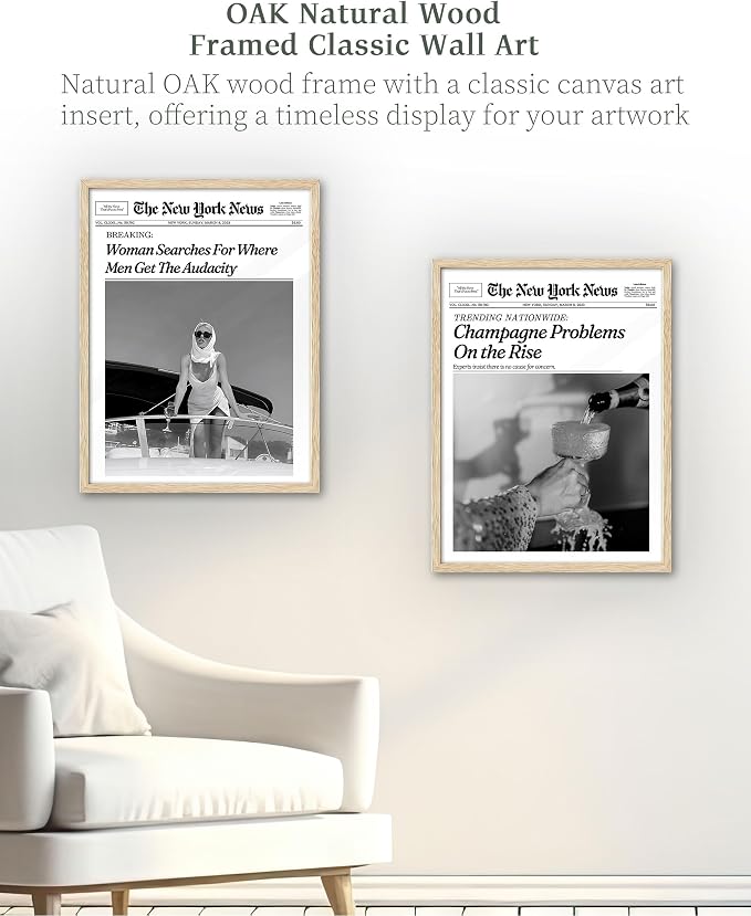 iHery 12x16in Champagne Problems on the Rise Framed Newspaper Art | Natural OAK - Image 4