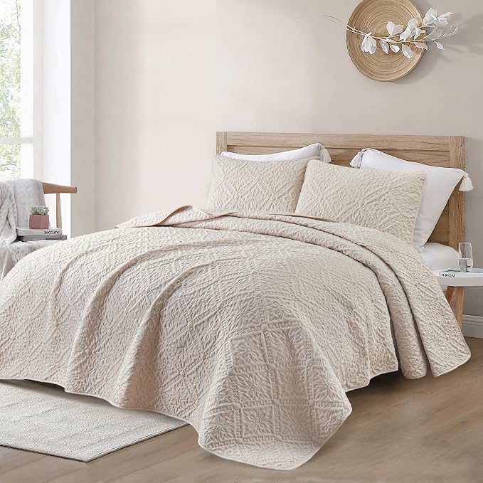 Exclusivo Mezcla King Quilt Set, Brich Beige | Lightweight Soft Bedspreads - Image 2
