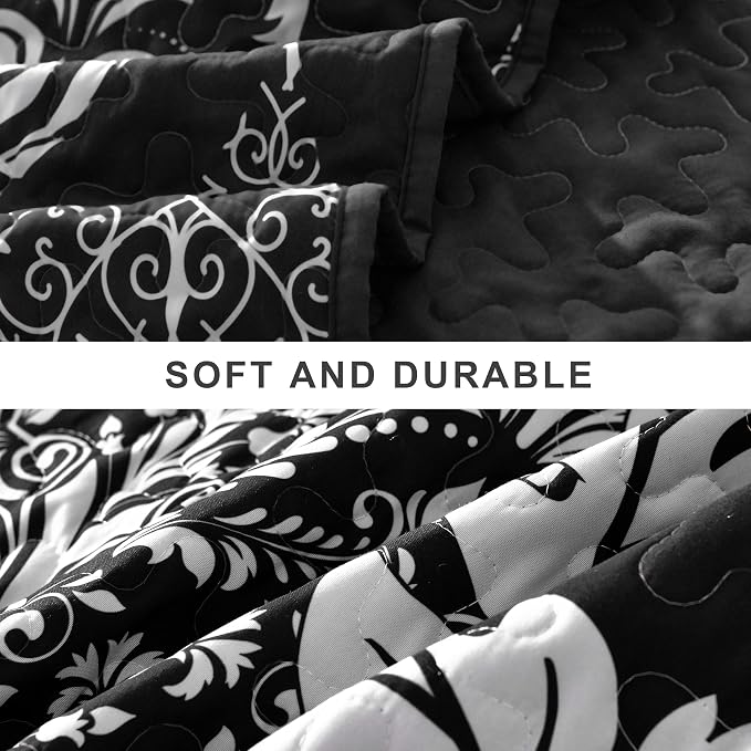 DJY Damask Quilt Set Queen Size, Boho Lightweight Bedding Set 3 Pcs, All Season - Image 5