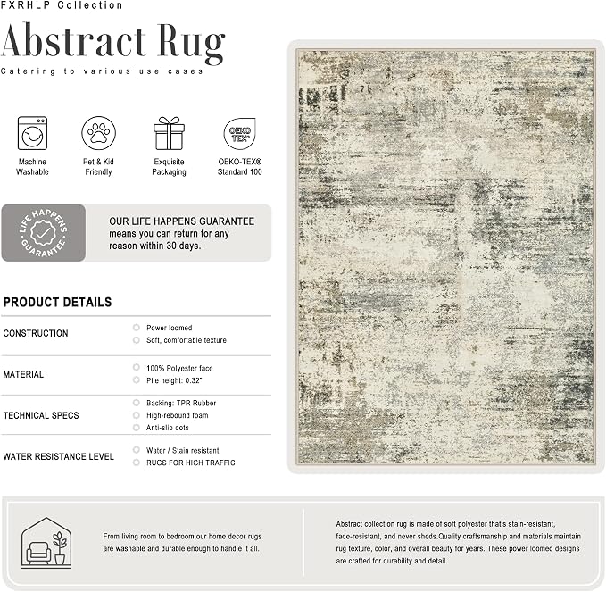 10x12 Area Rug Living Room: Modern Washable Soft Carpet Ash Brown | - Image 2