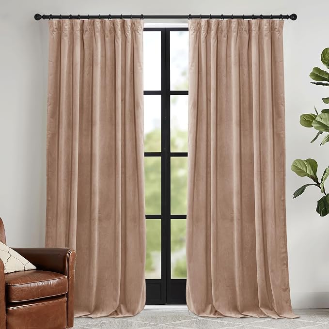 RYB HOME Blush Velvet Curtains 96 inches by RYBHOME