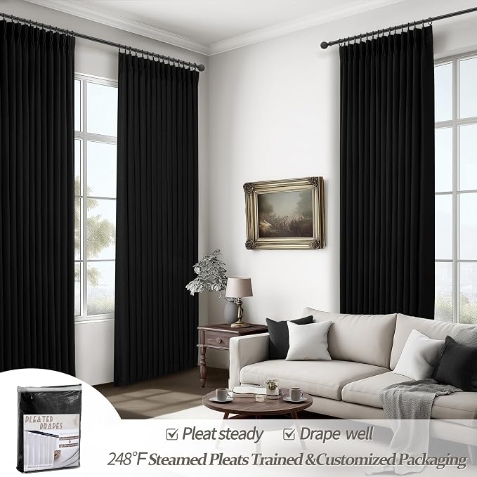 Memory Trained Pinch Pleated Black Out Curtains & Drapes 96 Inches Long 2 Panels - Image 7