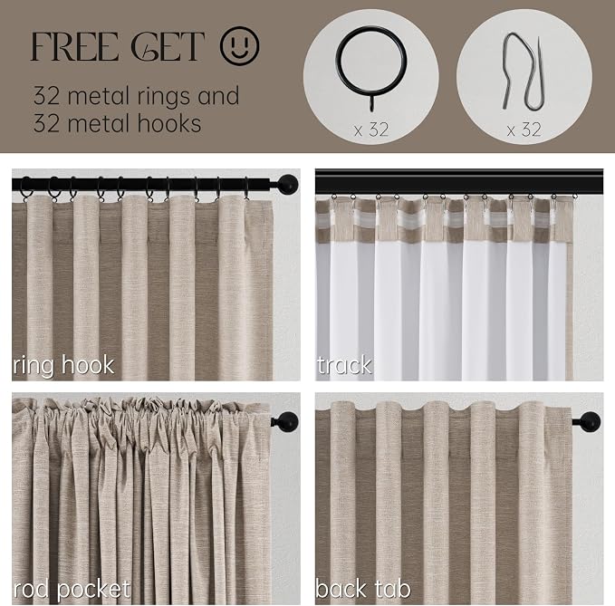 Topfinel 94 Inches Long Taupe Flax Custom Blackout Linen Curtains, Viral Ivory - Image 5