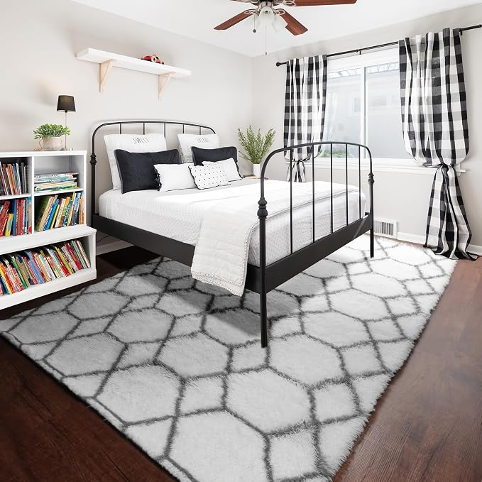Area Rugs for Bedroom Living Room, Fluffy 4x6 White and Grey Throw Rug - Image 7