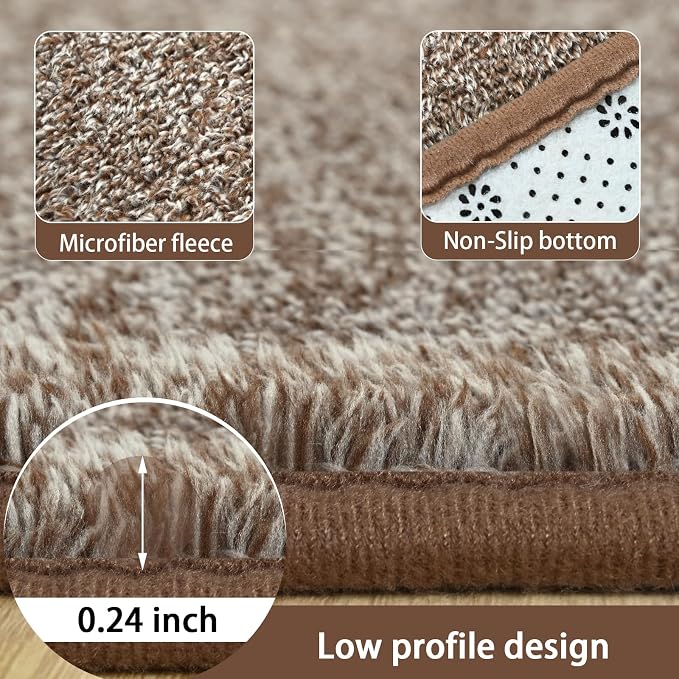Small Area Rugs for Bedroom, 2×4 Non Slip Runner Rug, Matte Brown | Washable - Image 5