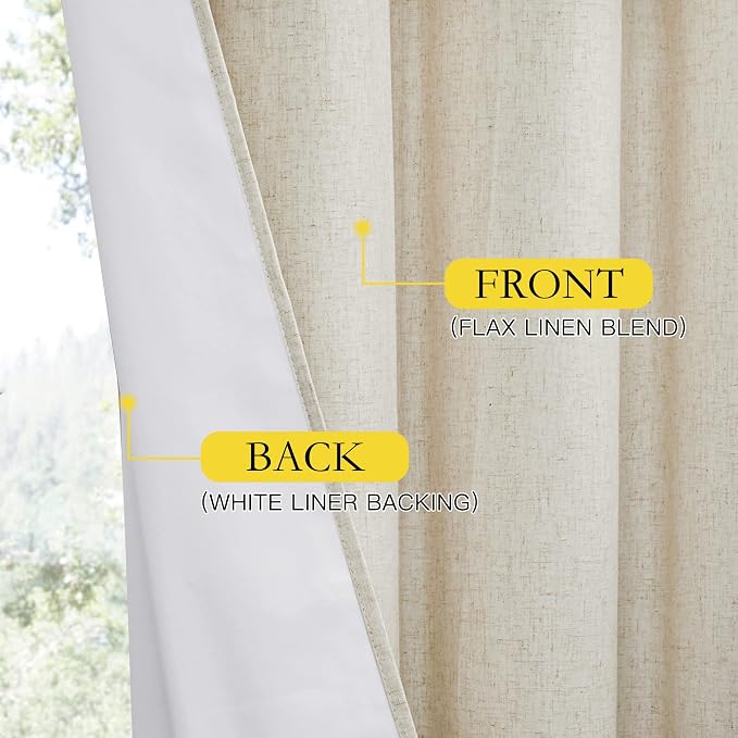 NICETOWN Natural 100% Blackout Linen Curtains 84 inch Long Burg - Image 6