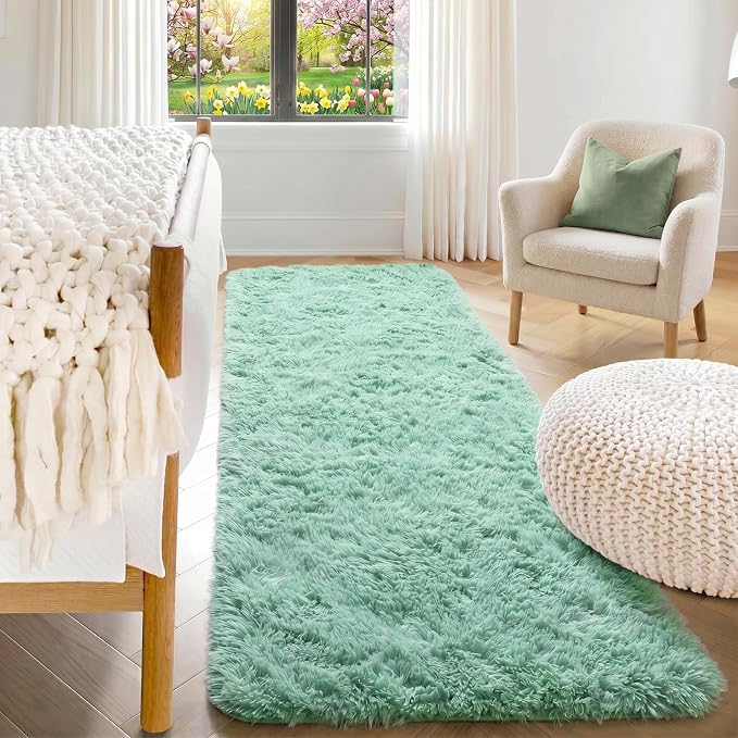 Sage Green Runner Rugs for Bedroom Living Room, Fluffy 2x6 Bedside Hallway Area by ONASAR