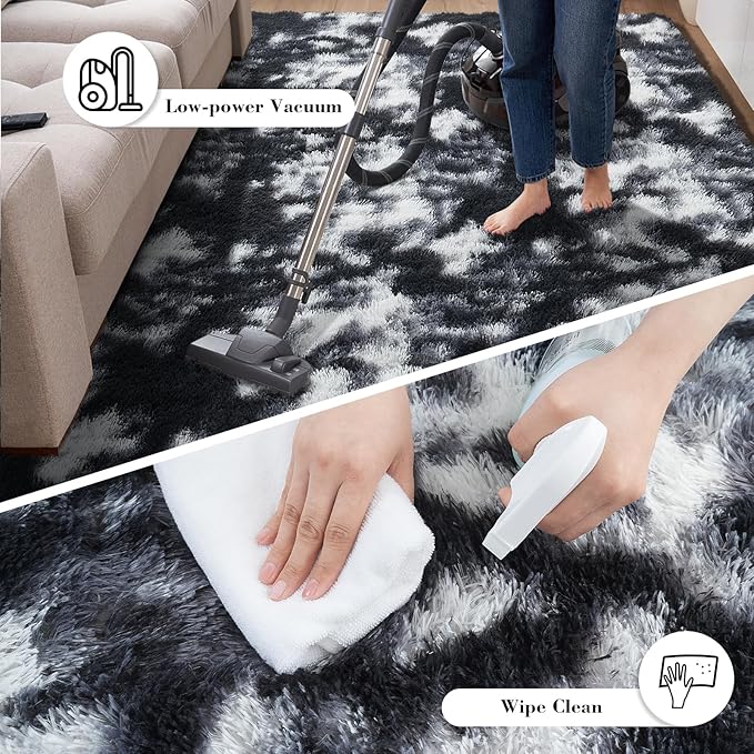 Mottled Black 2x4 Area Rug for Bedroom, Fluffy Rug Small Rug Bedside Carpet | - Image 6
