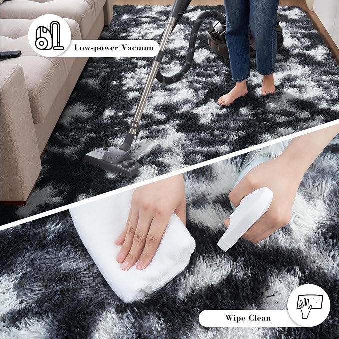Mottled Black 9x12 Area Rugs for Living Room, Fluffy Shag Rug Large Carpet | - Image 7