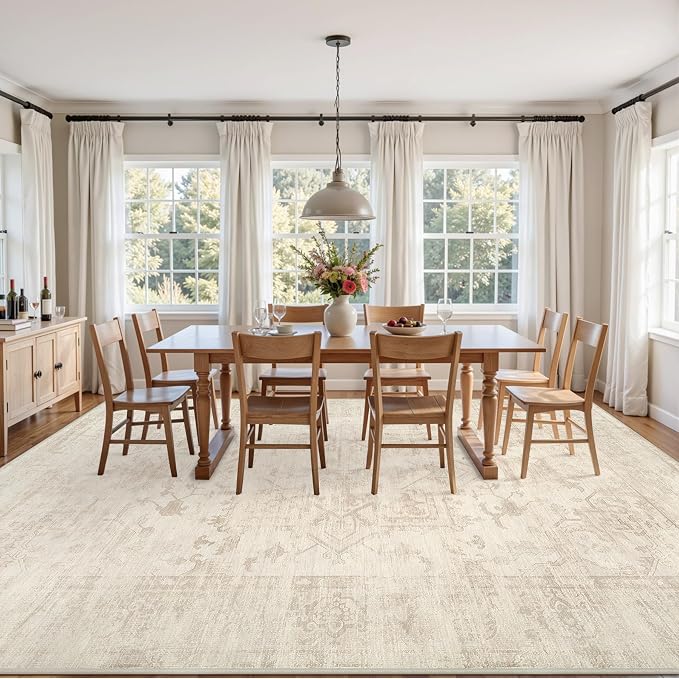 3x5 Area Rugs Living Room: Bedroom Washable Carpet Beige/Brown | Large Vintage - Image 9