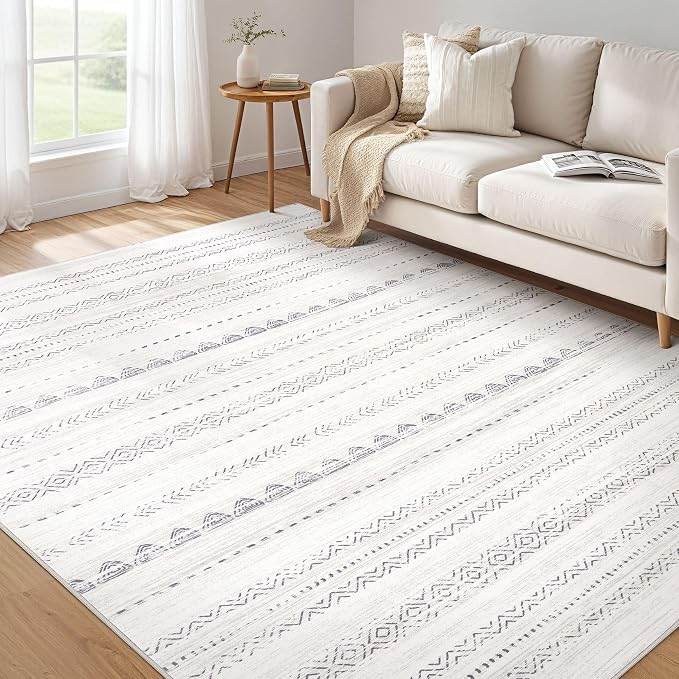 Nakagishi Boho 6x8 Area Rug Living Room Rugs Machine Washable Gray | Soft by NakagishiAreaRug