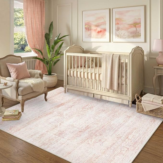 Latte&Fog Pink 4x6 Area Rug for Entryway, Vintage Washable Cute Small Rugs | - Image 3