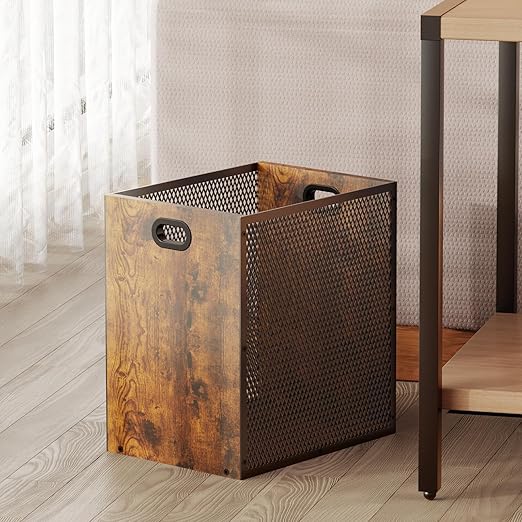 Huxitocan Retro Office Trash Can, Iron and Wood Combination Bedroom Garbage Can by Huxitocan