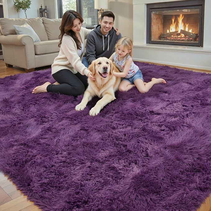 4x6 Area Rugs for Bedroom, Grape Purple Soft Fluffy Shag Bedside Rugs | - Image 6
