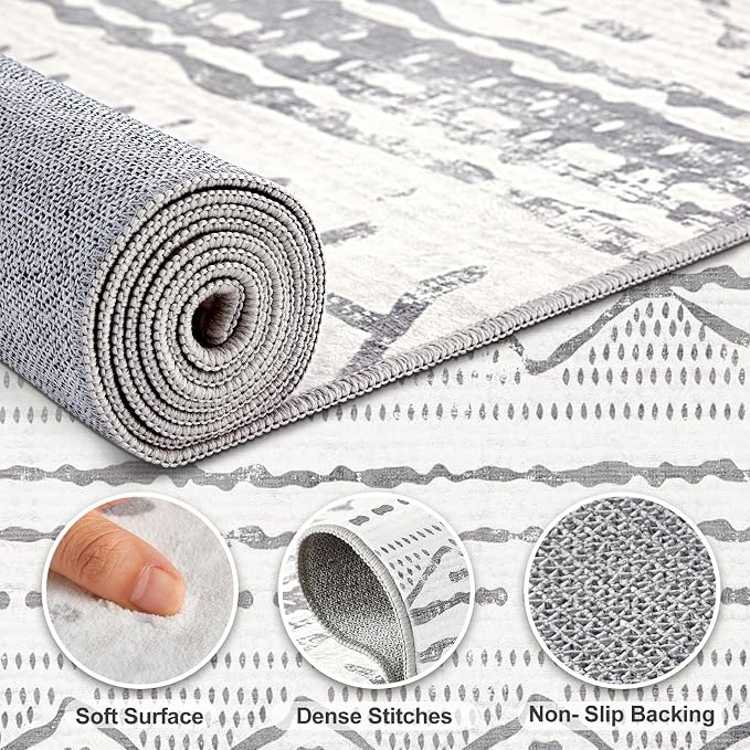 Nakagishi Boho 5x7 Area Rug Living Room Rugs Machine Washable Grey White | Soft - Image 3