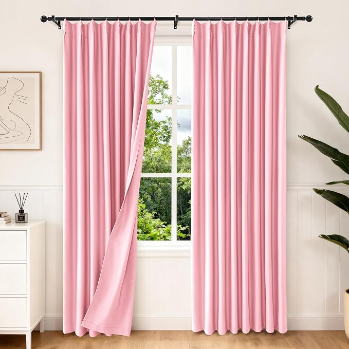 Etherealveil Hot Pink Pinch Pleated Blackout Curtains 2 Panels 52"x84" | Back by Etherealveil