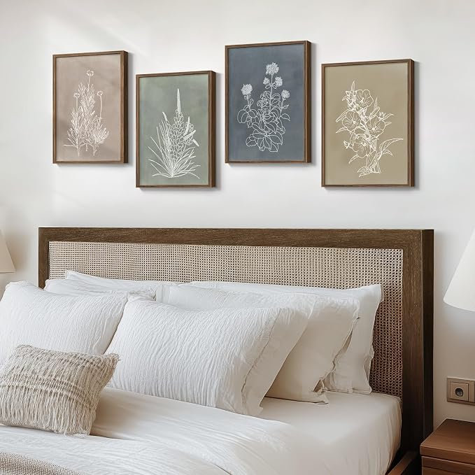 Framed Boho Botanical Wall Art for Bedroom, 4 Piece Vintage Neutral Floral - Image 2