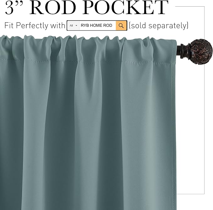 RYB HOME Kitchen Blackout Curtains Over Sink 36 inch Length, Rod Pocket | - Image 2